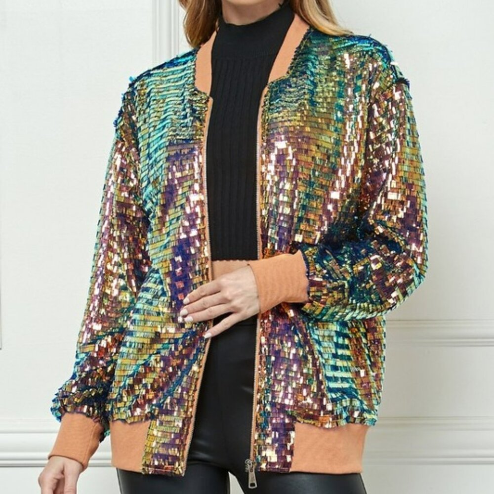 Sequin Bomber Jacket - Multicolor - Picture 6 of 9